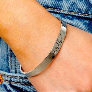 Silver Mother Engraved Bangle Bracelet